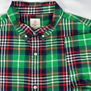 Lands' End Kids Shirt‎ XL Green Plaid Short Sleeve Button Down